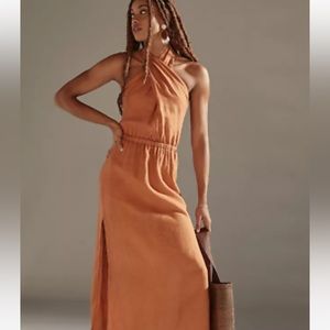 Anthropologie Cloth & Stone Linen Cross-Halter Maxi Dress